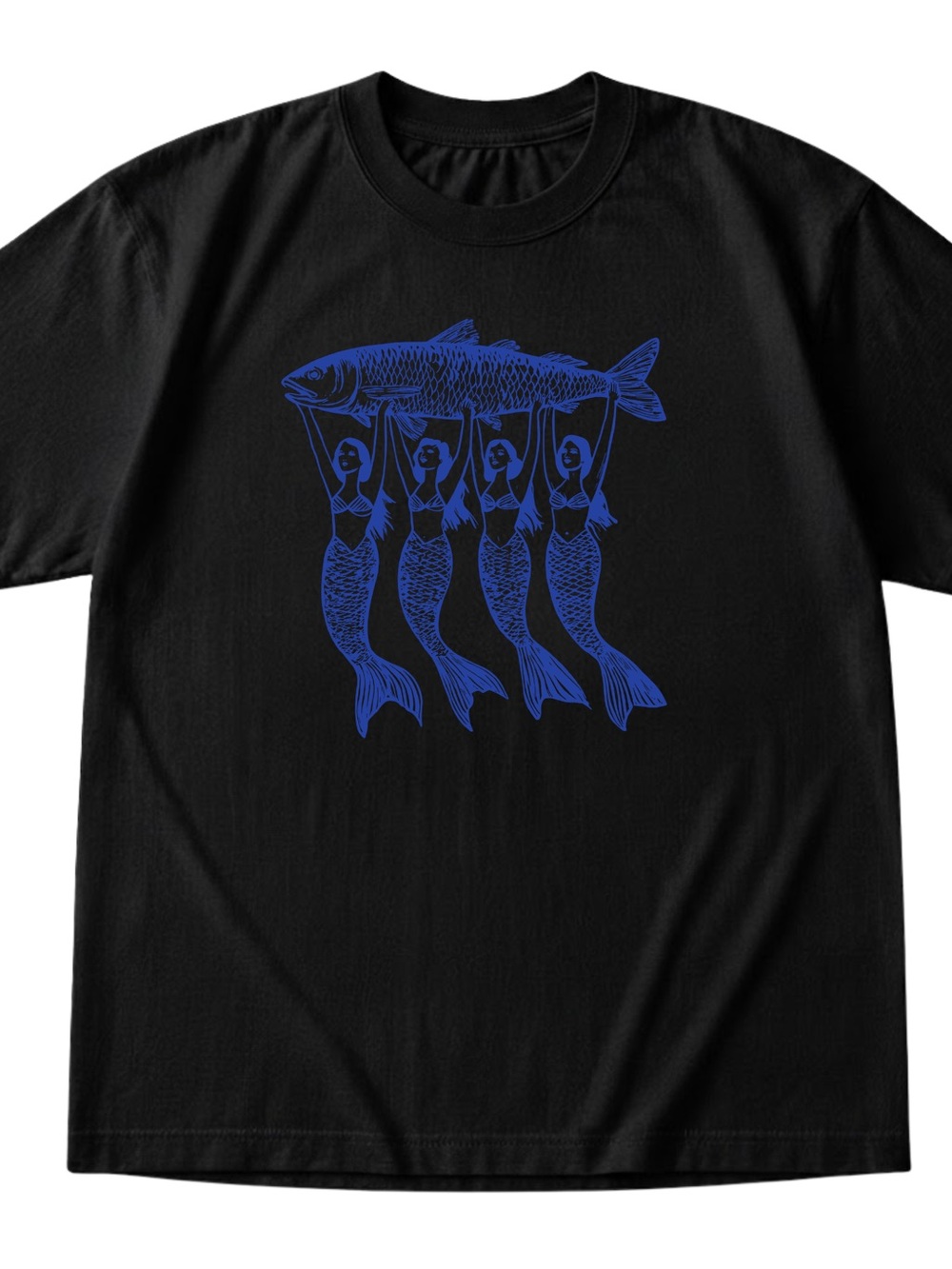 Mermaid & Fish Graphic Print Gildan Cotton T-Shirt Black